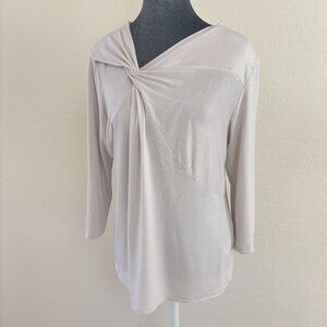 T Tahari Twist Front 3/4 Sleeve Pullover Knit Top - Cream - Size L